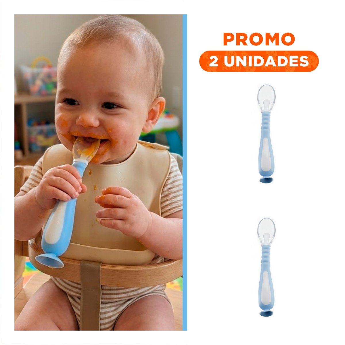 PACK2 CUCHARA CELESTE CON VENTOSA ESTABLE INCLUYE ESTUCHE PARA ALIMENTACION - 1
