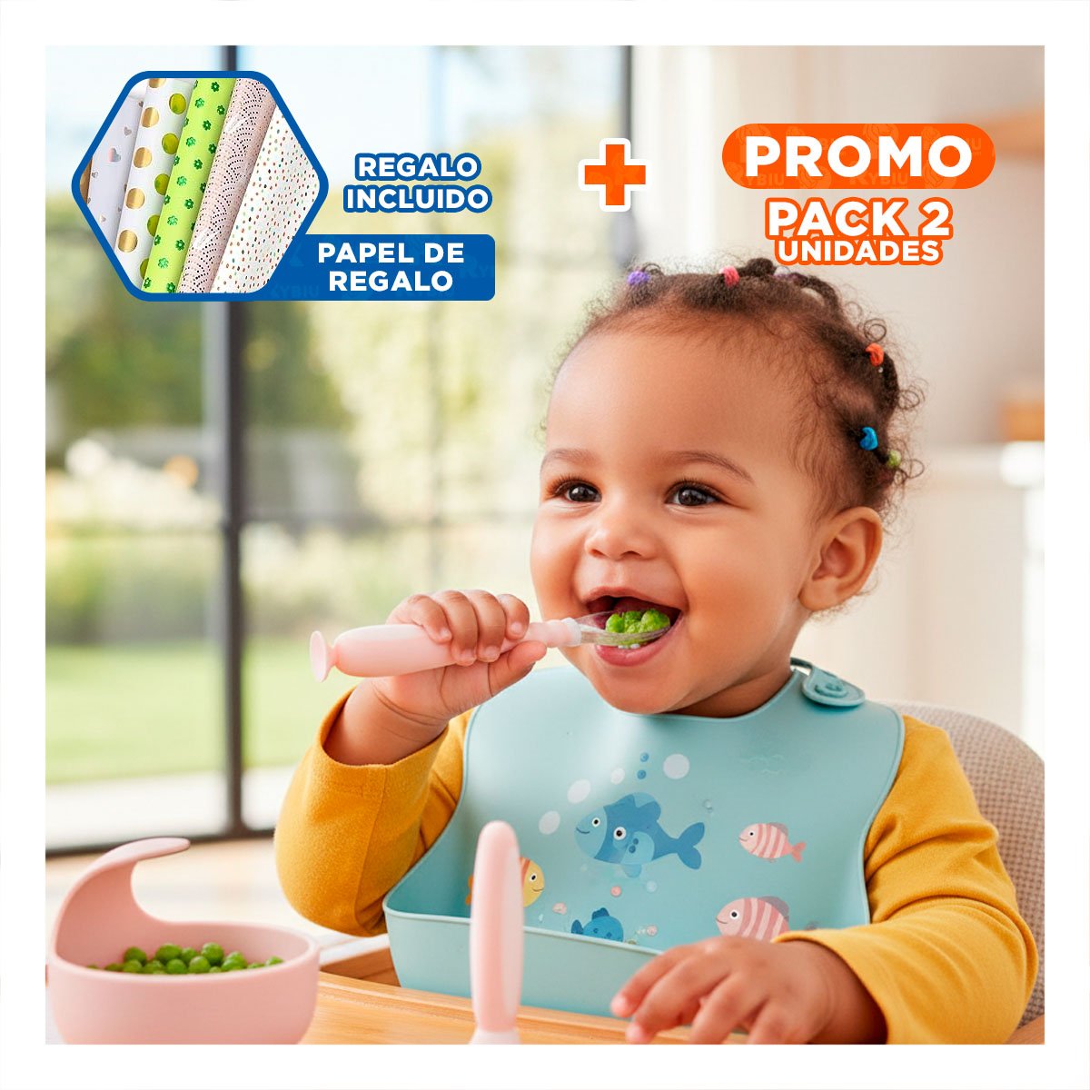 PACK2 CUCHARA DE ALIMENTACION ROSADO CON VENTOSA FIJA Y ESTUCHE SEGURO Y+PAPEL REGALO - 1