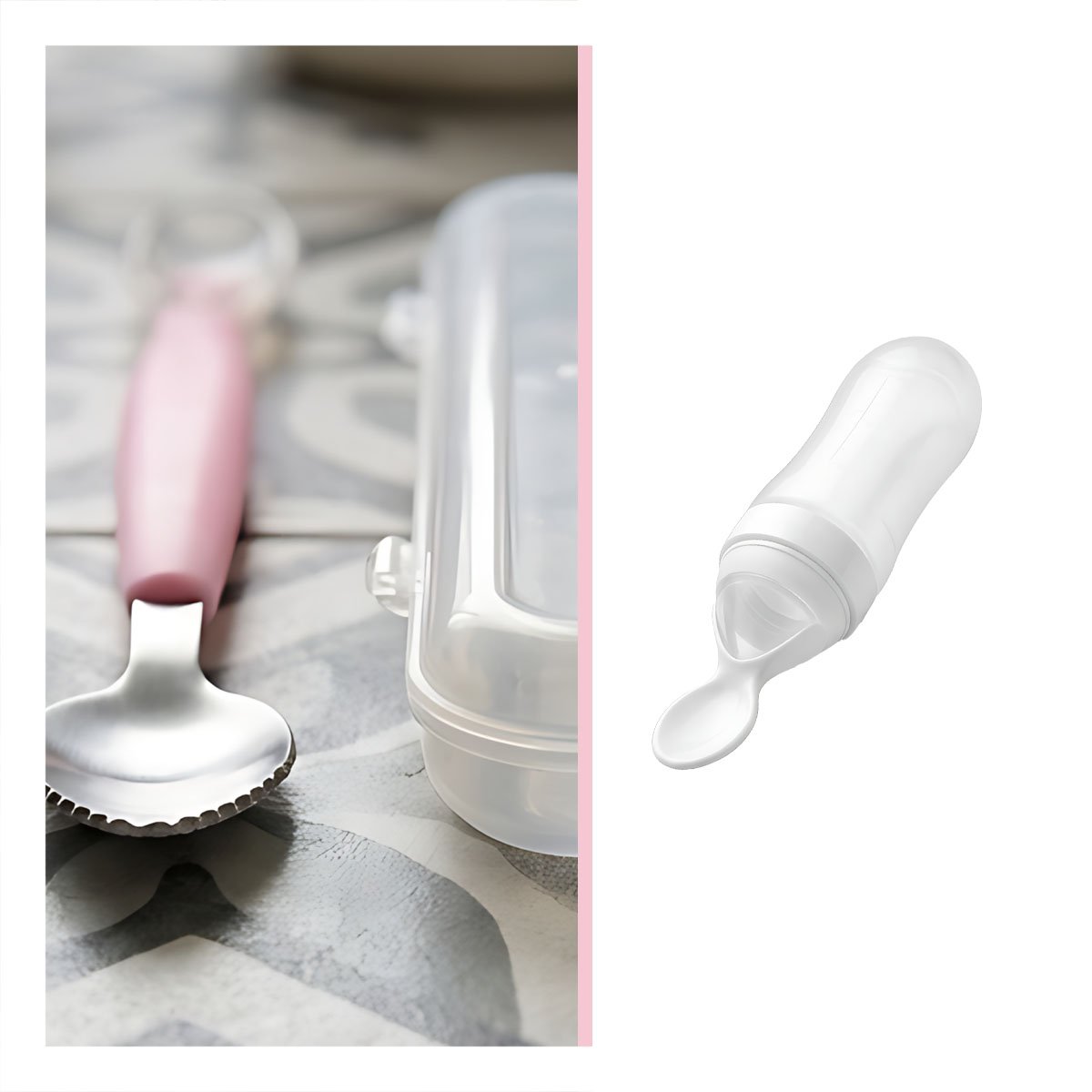 UTENSILIO DOBLE RASPADOR EN COLOR ROSADO CON ESTUCHE TRANSPARENTE COMPACTO - 3