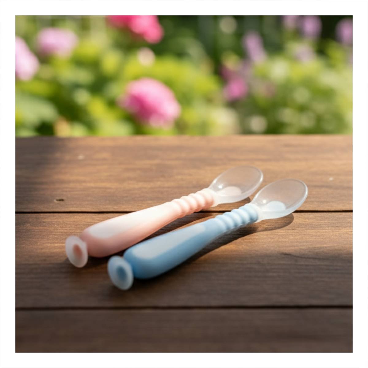 SET COMPLETO CELESTE Y ROSADO CON 2 CUCHARAS Y BASE VENTOSA MAS ESTUCHE Y+LIGAS REGALO - 1