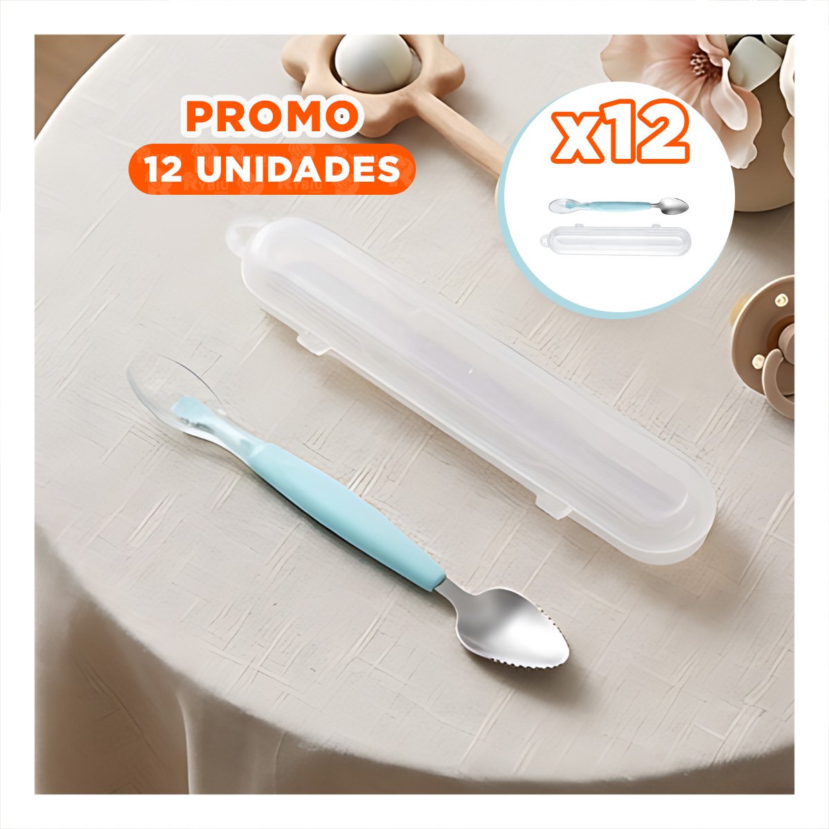 PACK12 ACCESORIO EN COLOR VERDE AGUA TIPO DOBLE RASPADOR CON ESTUCHE TRANSPARENTE - 1