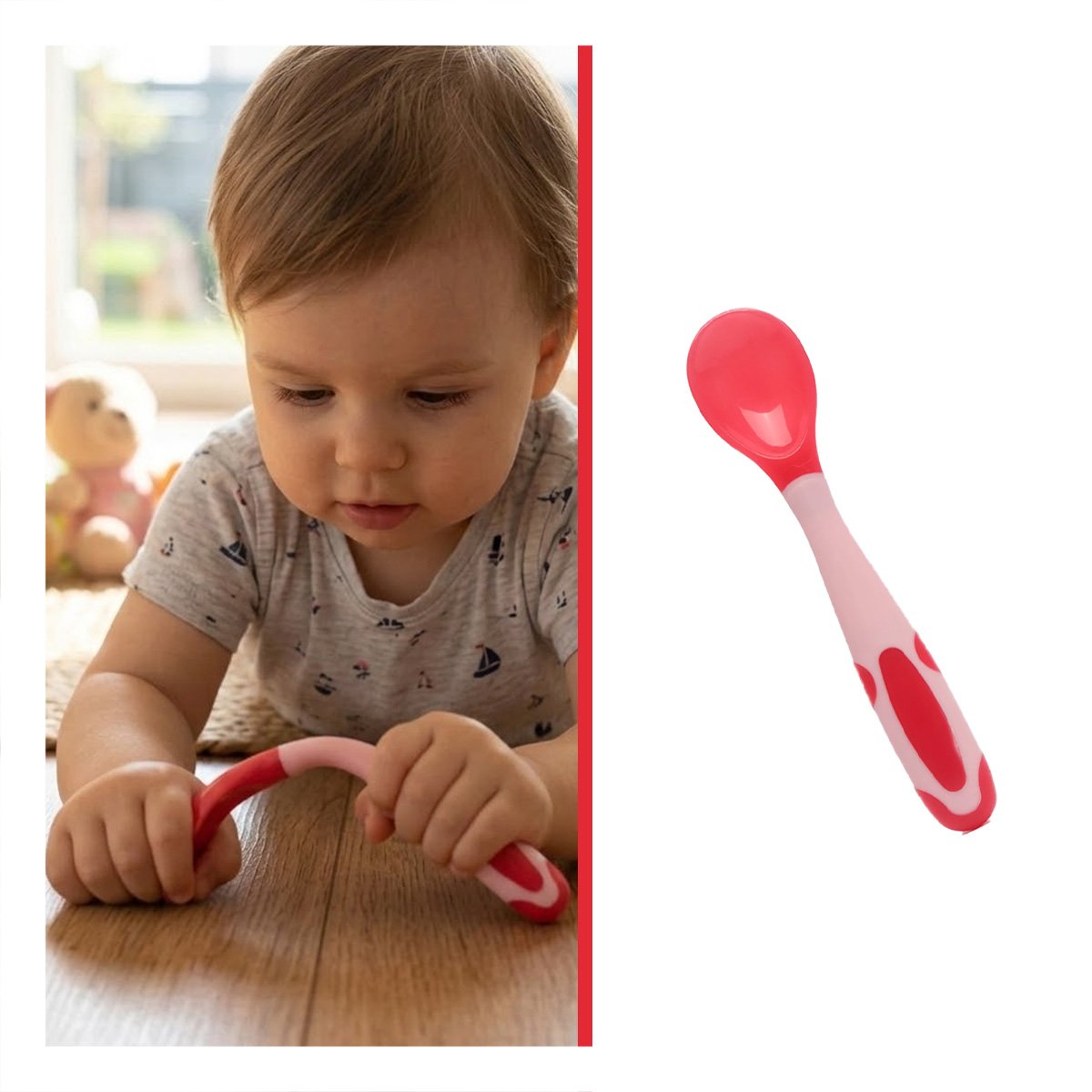 ALIMENTADOR EN COLOR ROJO DE SILICONA PARA ALIMENTACION COMODA DEL BEBE - 3