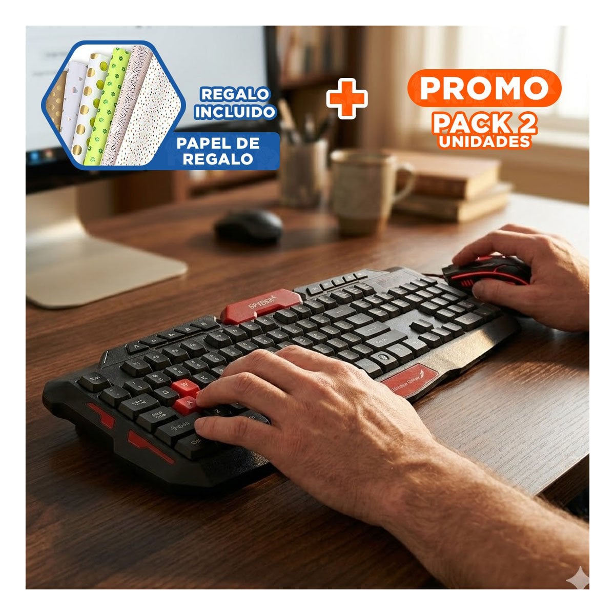 PACK2 PAR NEGRO W TECLADO Y MOUSE DE ABS DE FORMATO PORTATIL Y+PAPEL REGALO - 1