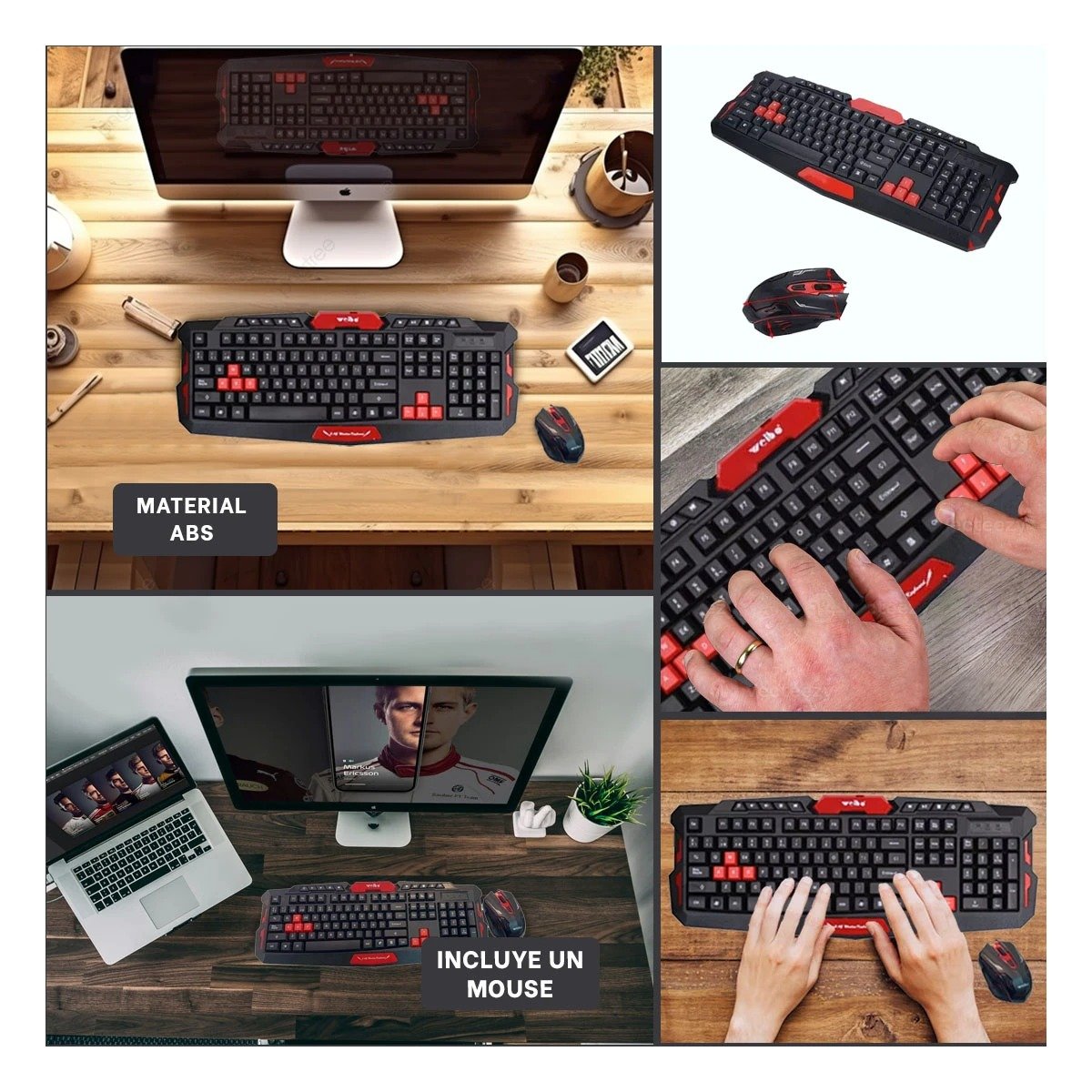 PACK2 PAR NEGRO W TECLADO Y MOUSE DE ABS DE FORMATO PORTATIL Y+PAPEL REGALO - 3