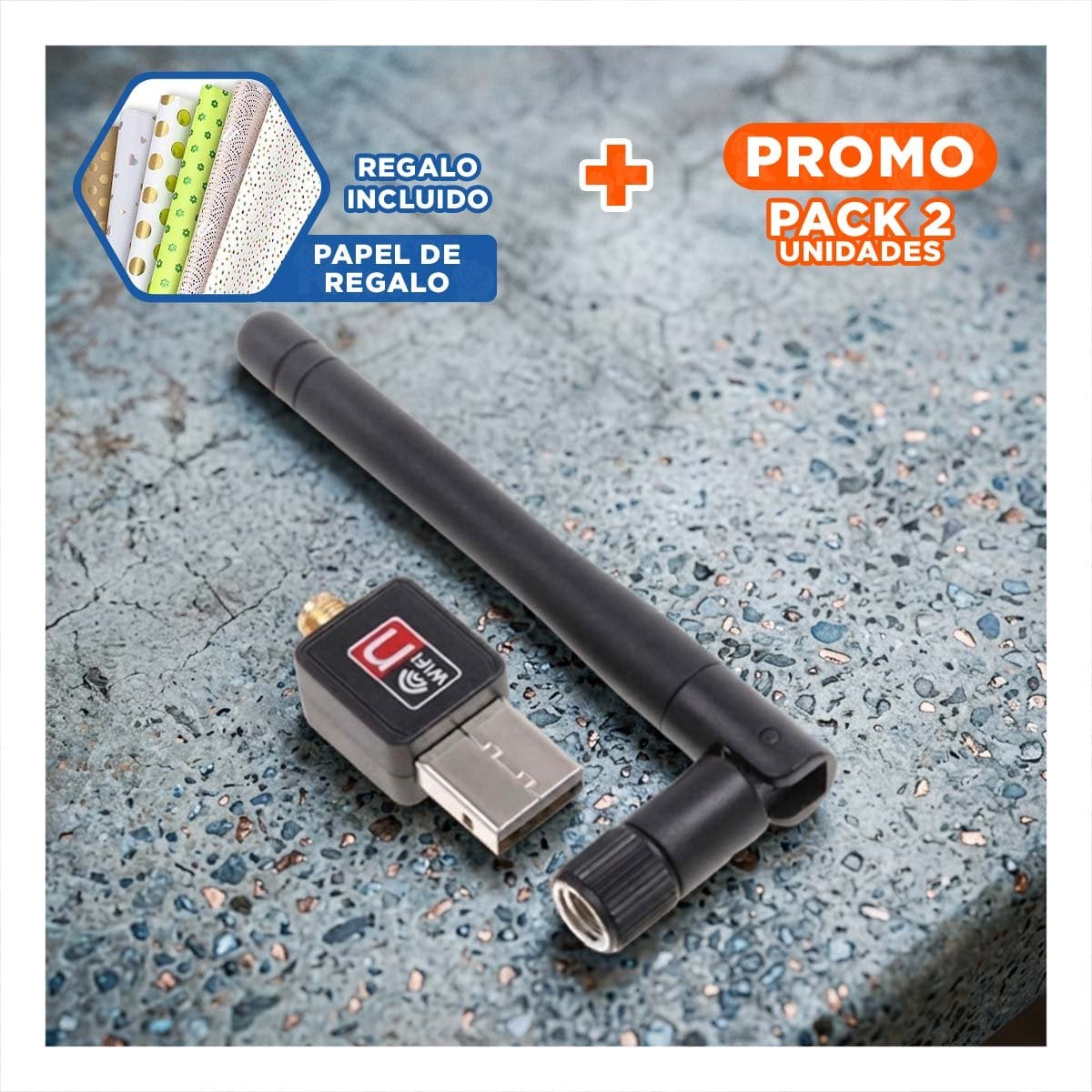 PACK2 CONECTOR INALAMBRICO USB MODERNO PARA PC Y LAPTOP CON SENAL FUERTE NEGRO Y+PAPEL REGALO - 1