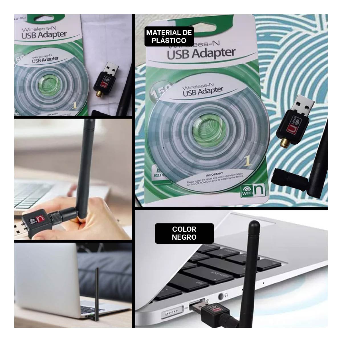PACK2 CONECTOR INALAMBRICO USB MODERNO PARA PC Y LAPTOP CON SENAL FUERTE NEGRO Y+PAPEL REGALO - 3