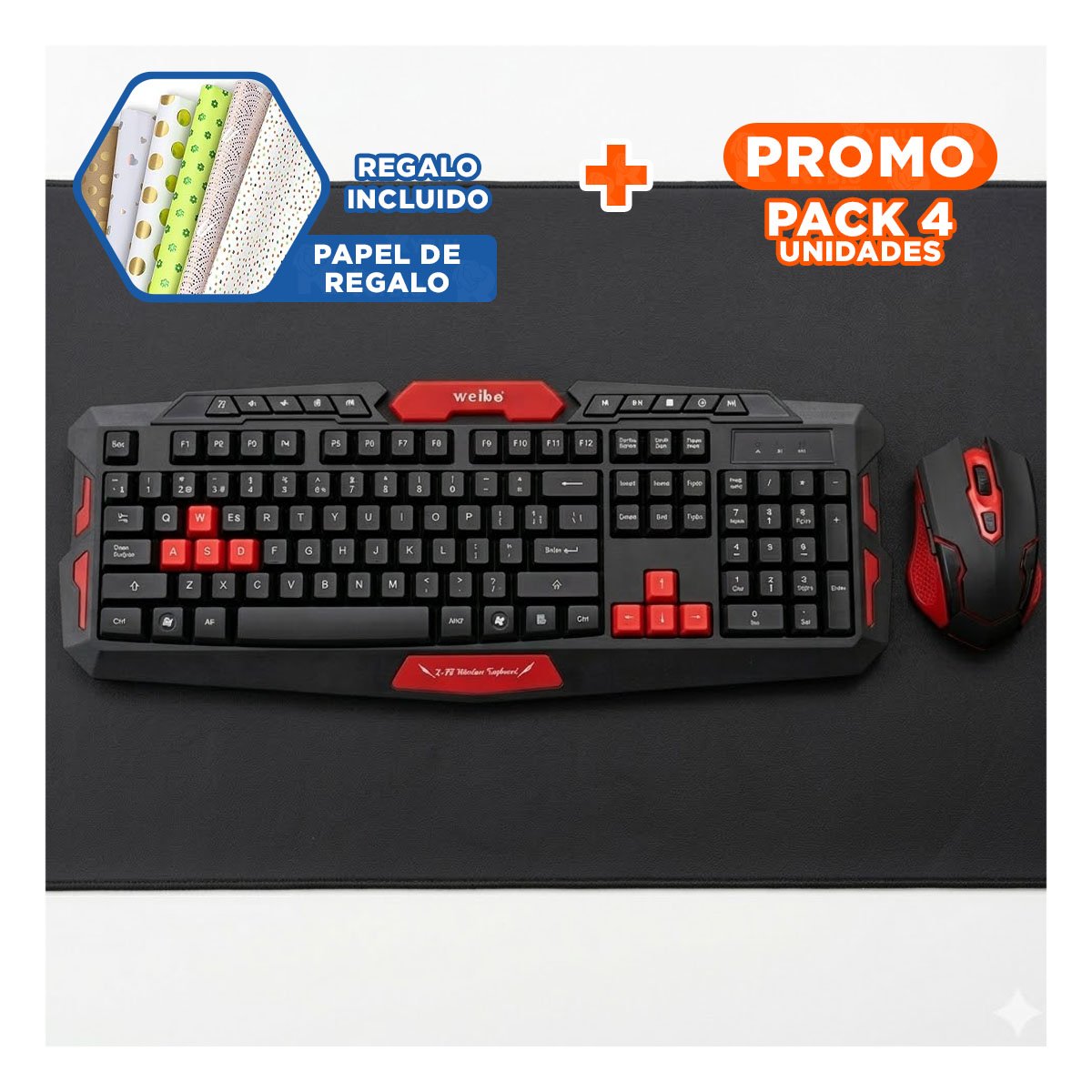 PACK4 ACCESORIO TECLADO Y MOUSE DE ABS NEGRO DE CALIDAD Y+PAPEL REGALO - 1