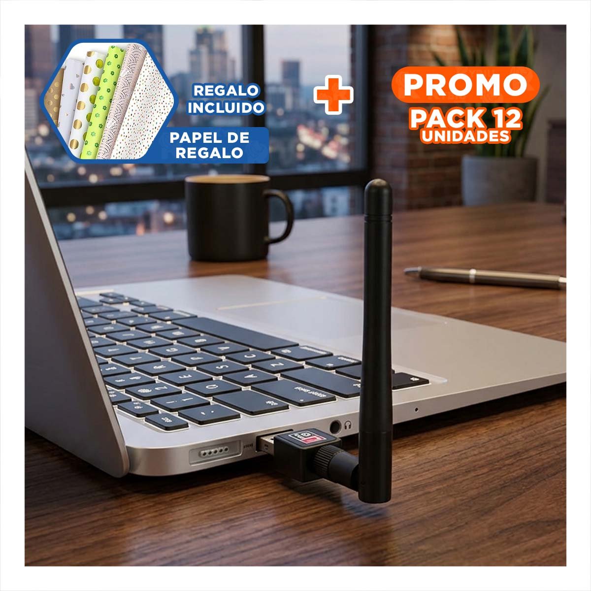 PACK12 CONECTOR WIFI USB MODERNO COMPATIBLE CON LAPTOP Y PC PARA SENAL FUERTE Y+REGALO STICKER - 1