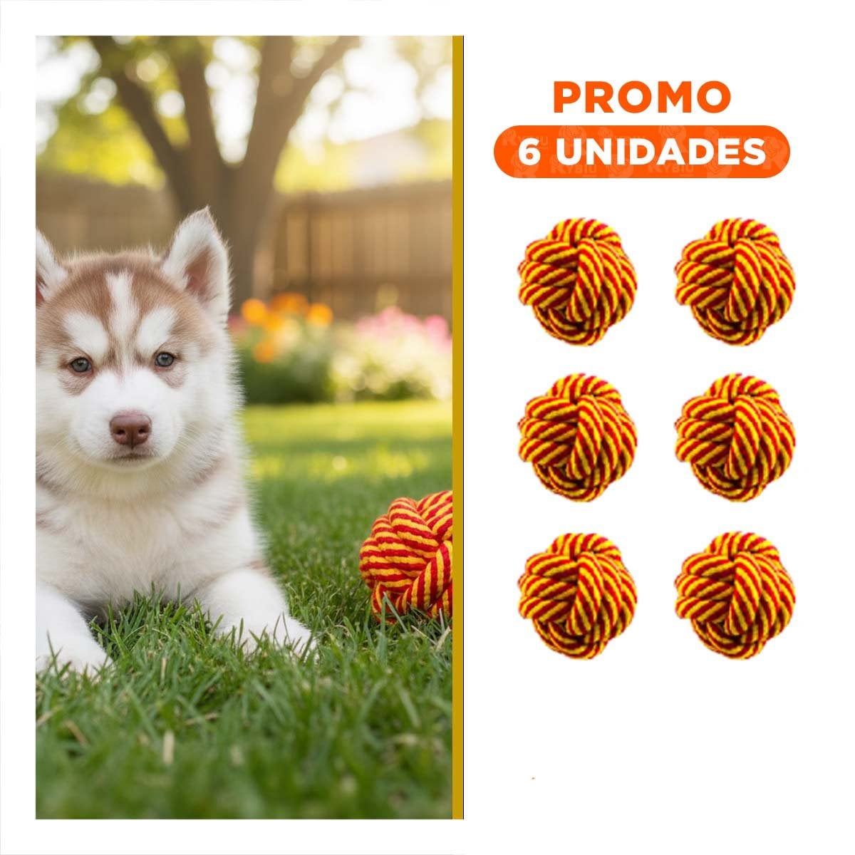 PACK6 JUGUETE DURADERO AMARILLO ANARANJADO PARA MASCOTAS - 1