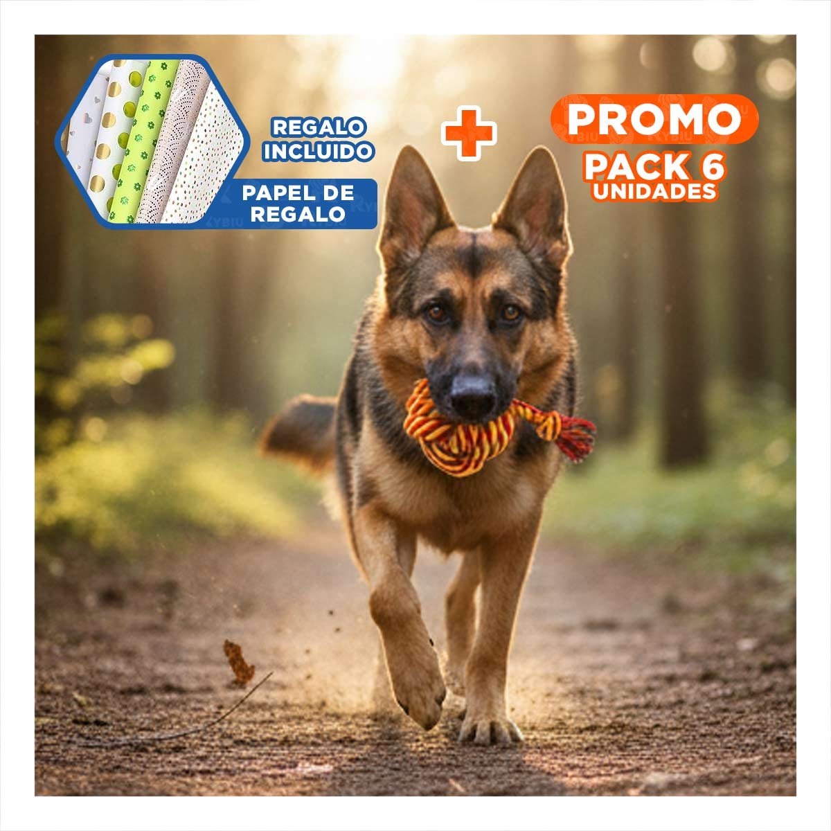 PACK6 ACCESORIO DURADERO AMARILLO ANARANJADO PARA PERROS Y+PAPEL REGALO - 1