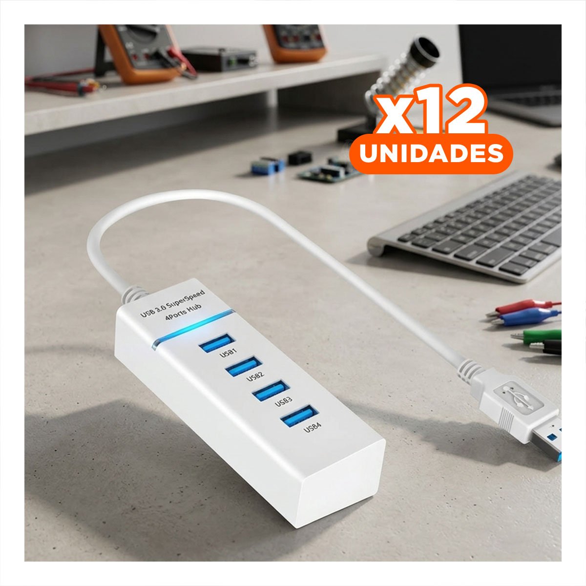 PACK12 ADAPTADOR HUB 303 COLOR BLANCO 4 ENTRADAS PARA COMPUTADORA Y HOGAR Y+PAPEL REGALO - 1