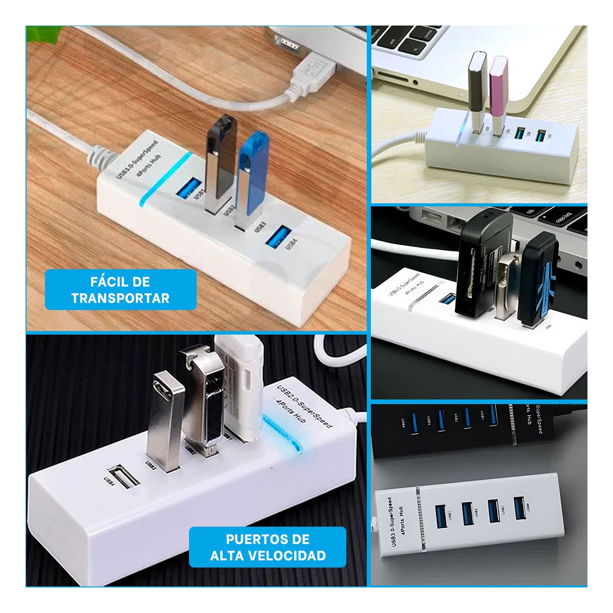 PACK2 ADAPTADOR BLANCO 4 ENTRADAS HUB 303 PARA OFICINA Y MULTIPLES CONEXIONES Y+REGALO STICKER - 1