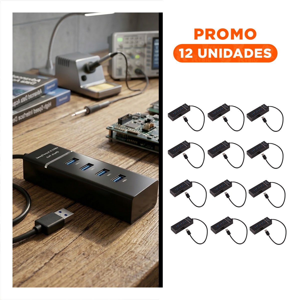 PACK12 PUERTO HUB 303 COLOR NEGRO 4 ENTRADAS PARA LAPTOP Y OFICINA - 1
