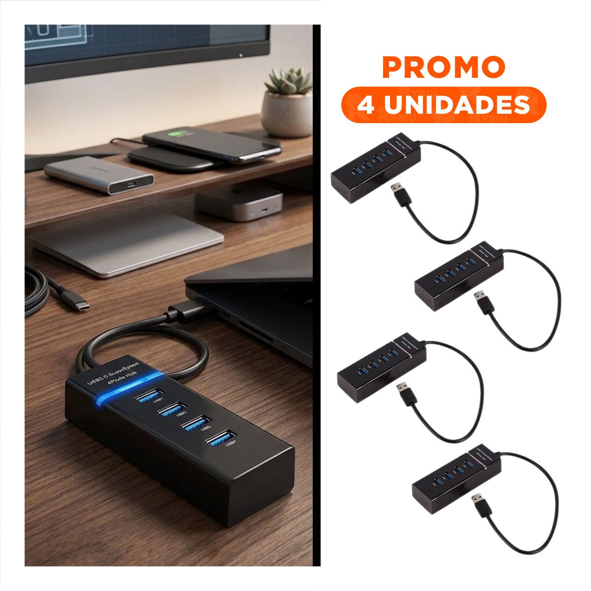 PACK4 ADAPTADOR COLOR NEGRO 4 ENTRADAS HUB 303 PARA DISPOSITIVOS Y PC Y+REGALO STICKER - 1
