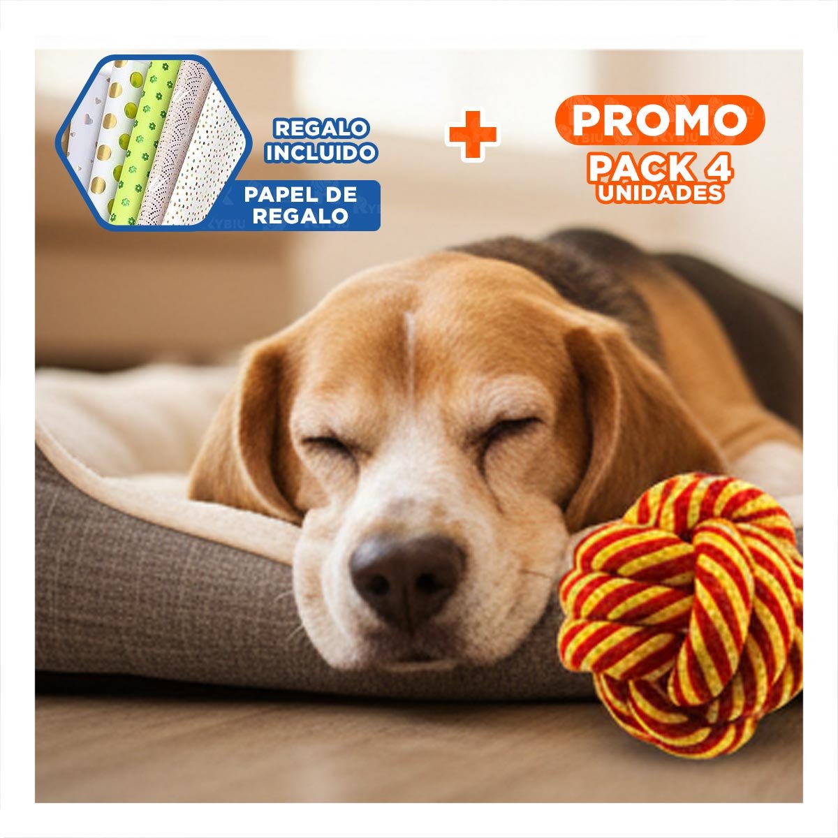 PACK4 BALON DURADERO AMARILLO ANARANJADO PARA PERROS ACTIVOS Y+PAPEL REGALO - 1