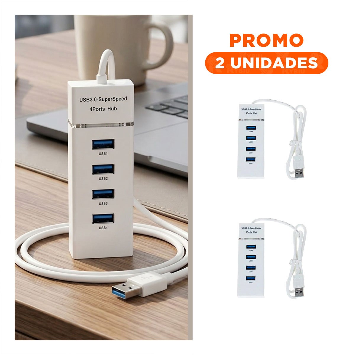 PACK2 CONECTOR 4 ENTRADAS COLOR BLANCO HUB 303 COMPATIBLE CON PC Y MAC Y+PAPEL REGALO - 1