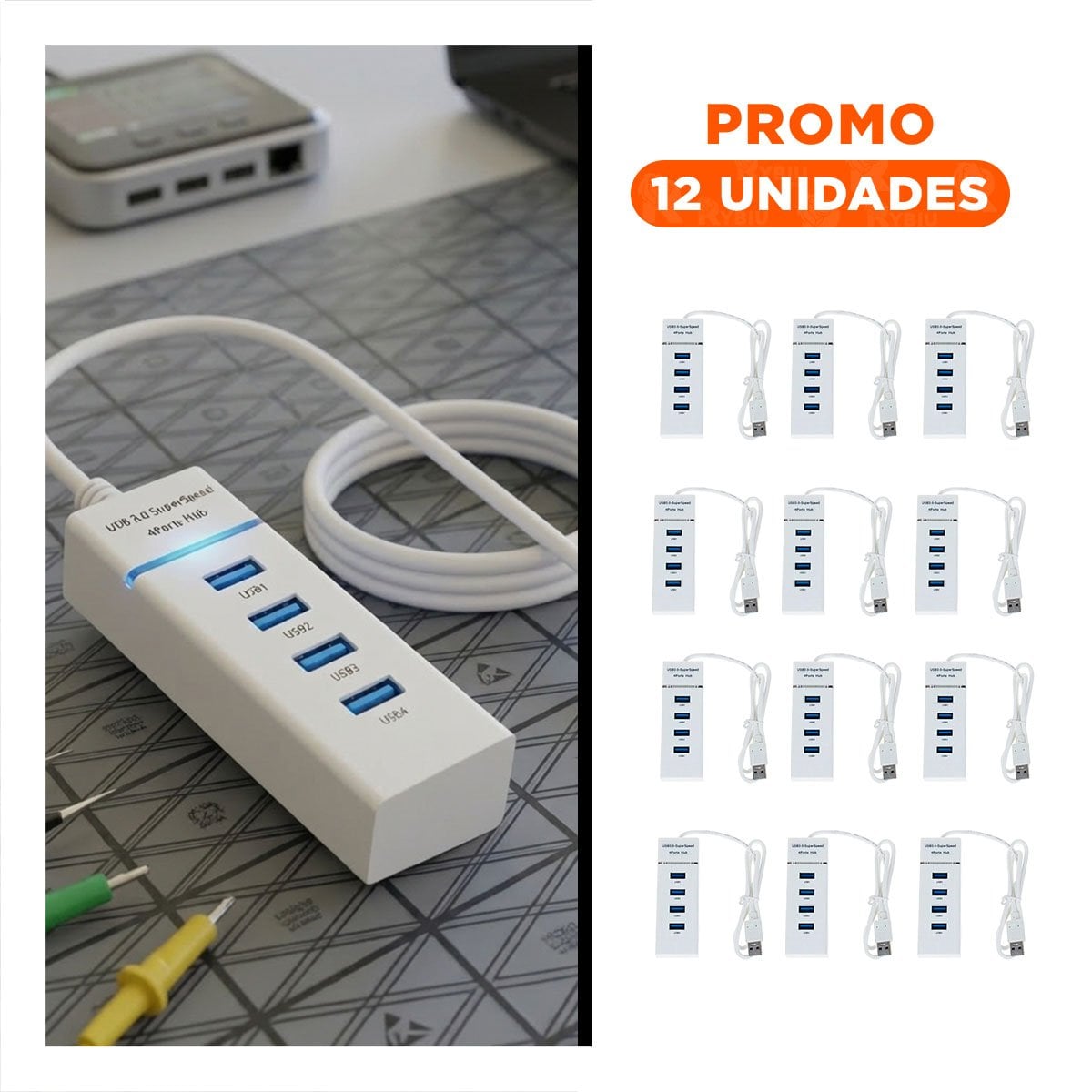 PACK12 CONECTOR BLANCO 4 ENTRADAS HUB 303 COMPATIBLE CON COMPUTADORA Y+REGALO STICKER - 1