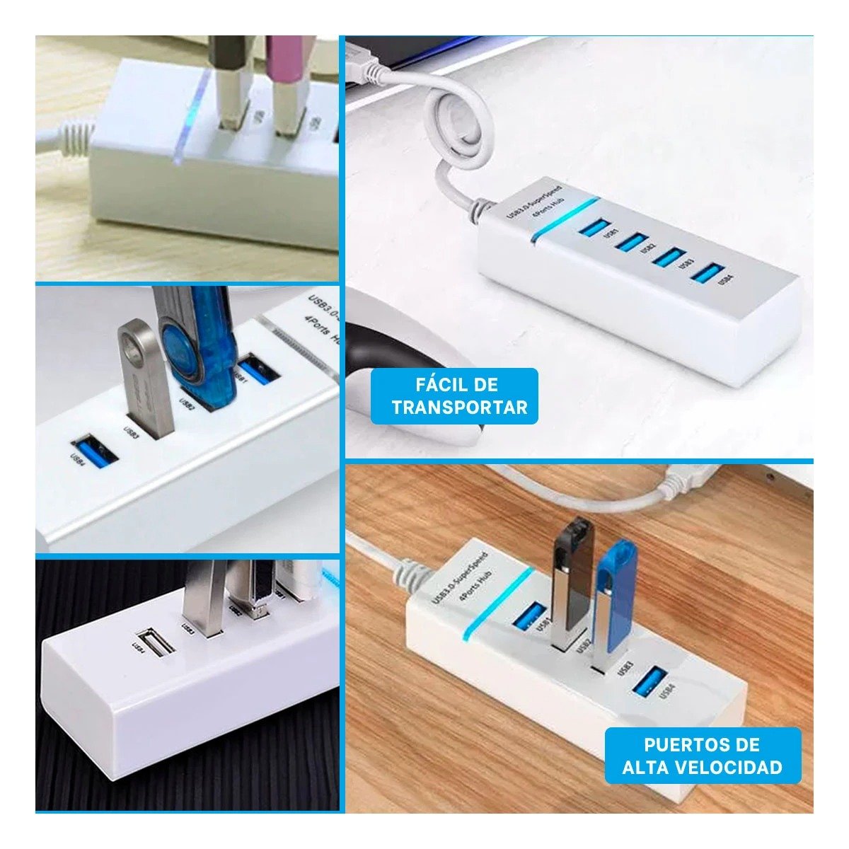 PACK12 CONECTOR BLANCO 4 ENTRADAS HUB 303 COMPATIBLE CON LAPTOP - 1