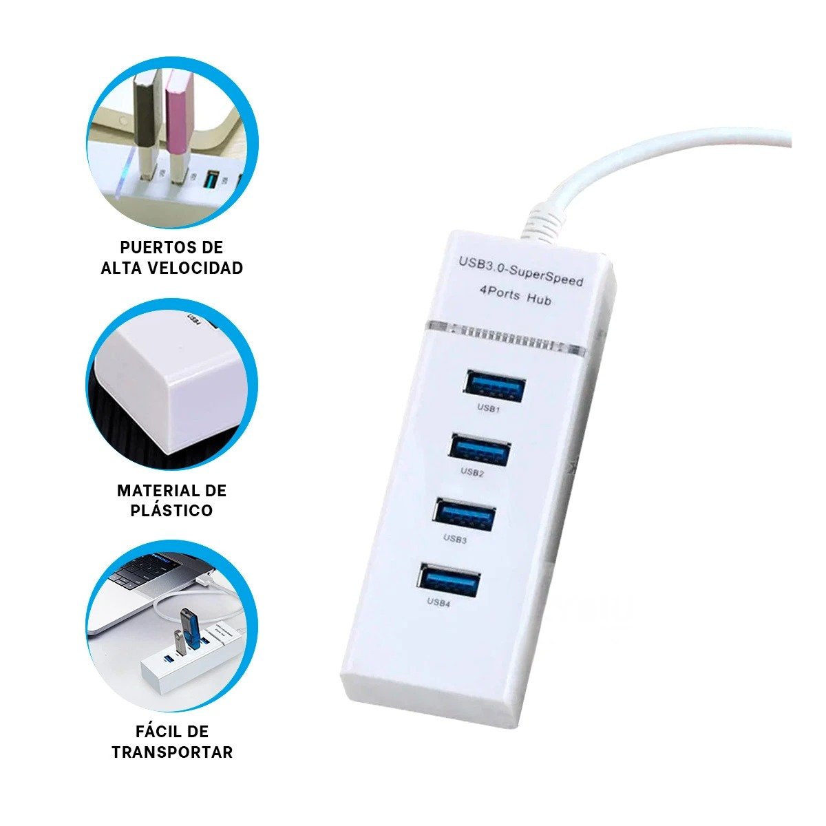 PACK12 CONECTOR BLANCO 4 ENTRADAS HUB 303 COMPATIBLE CON LAPTOP - 5