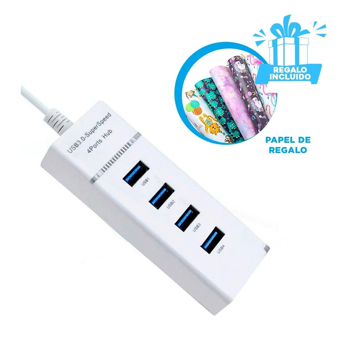 ADAPTADOR 4 ENTRADAS HUB 303 BLANCO PARA OFICINA Y MULTIPLES DISPOSITIVOS Y+REGALO STICKER - 1