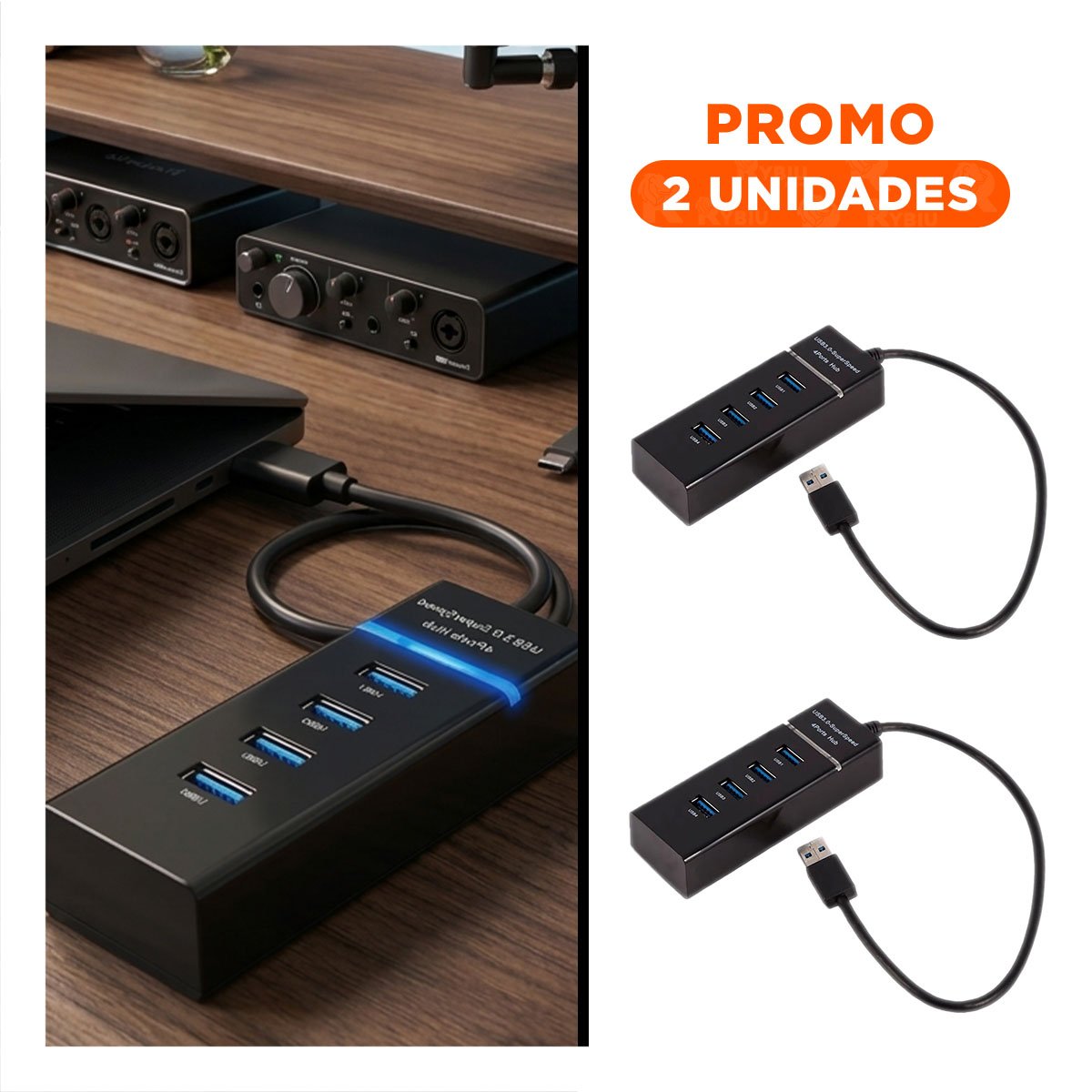 PACK12 CONECTOR NEGRO 4 ENTRADAS HUB 303 COMPATIBLE CON PC Y ACCESORIOS Y+PAPEL REGALO - 1