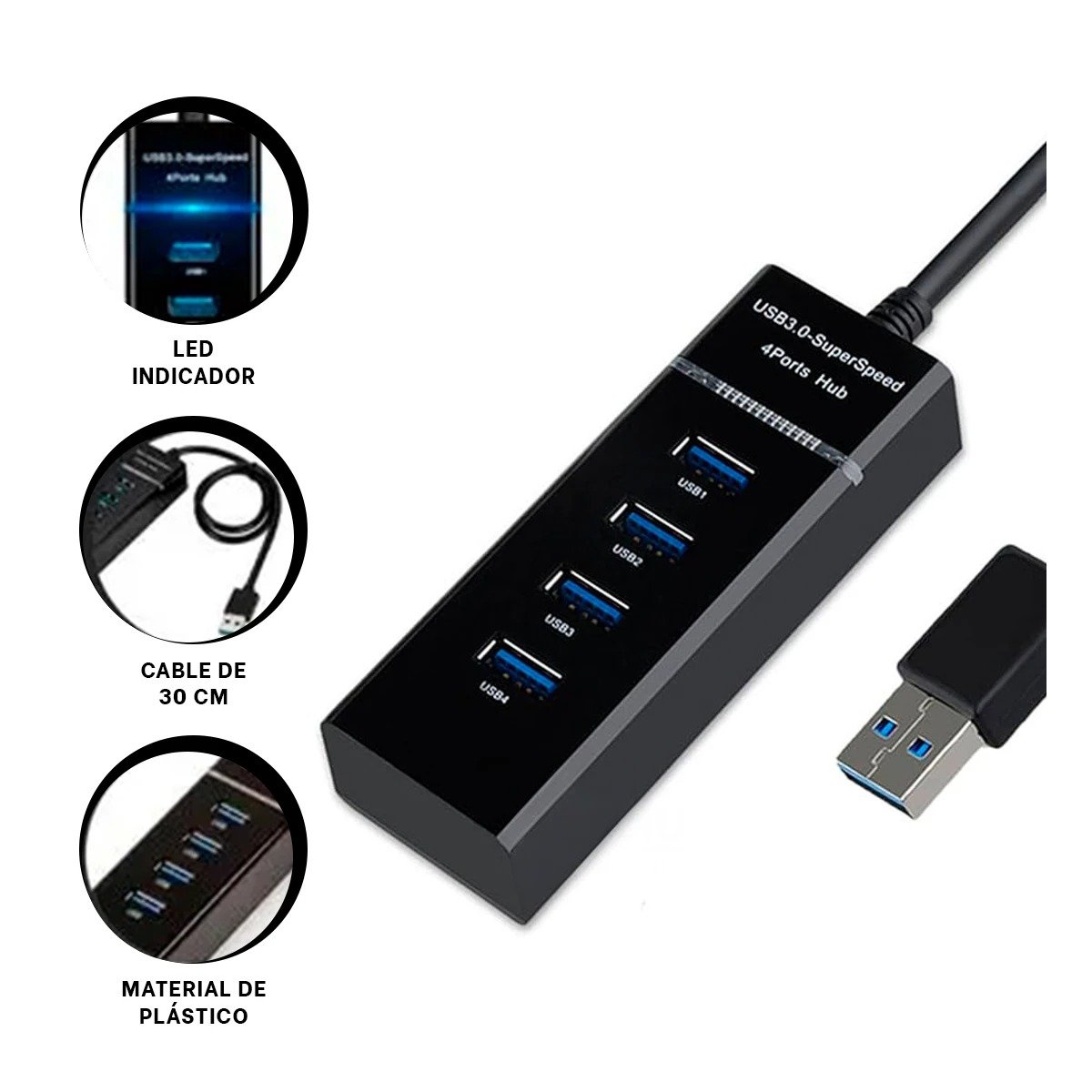PACK12 CONECTOR NEGRO 4 ENTRADAS HUB 303 COMPATIBLE CON PC Y ACCESORIOS Y+PAPEL REGALO - 4