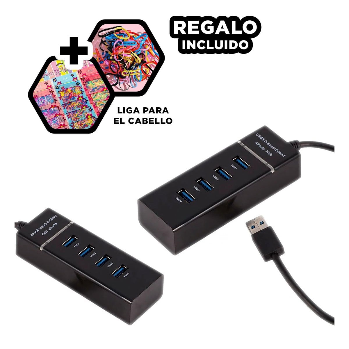 PACK2 ADAPTADOR 4 ENTRADAS HUB 303 COLOR NEGRO PARA OFICINA Y DISPOSITIVOS Y+PAPEL REGALO - 3