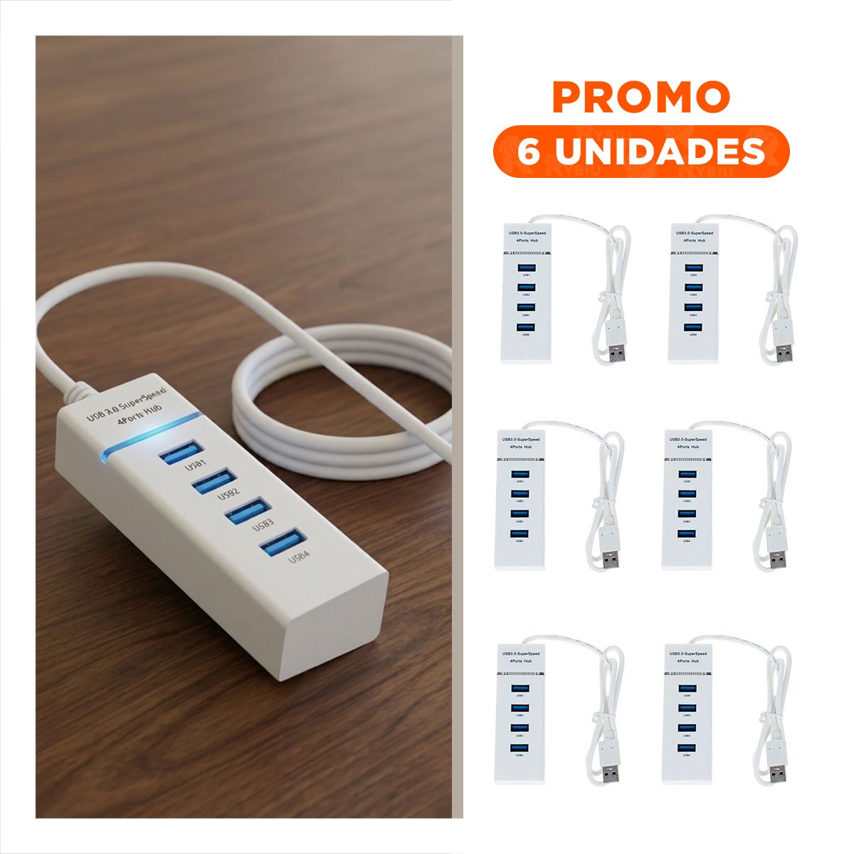 PACK6 EXTENSOR 4 ENTRADAS HUB 303 BLANCO PARA DISPOSITIVOS Y ACCESORIOS Y+REGALO STICKER - 1