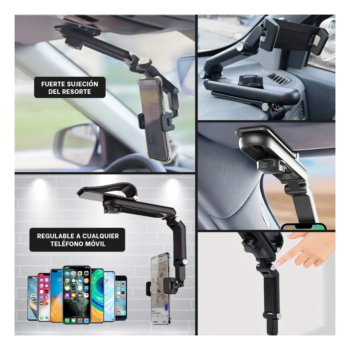 PACK6 PORTA CELULAR PARA AUTO COLOR NEGRO CON CLIP AJUSTABLE Y INSTALACION FACIL Y+PAPEL REGALO - 3