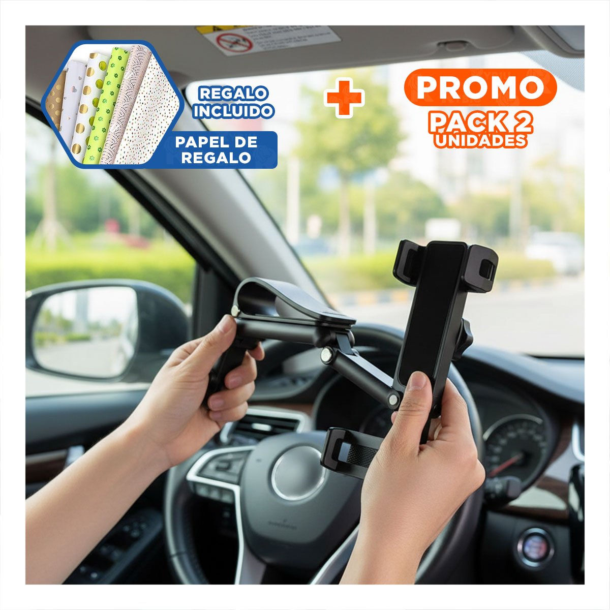 PACK12 PORTA CELULAR PARA AUTO NEGRO CON SISTEMA ANTIDESLIZANTE Y+PAPEL REGALO - 1