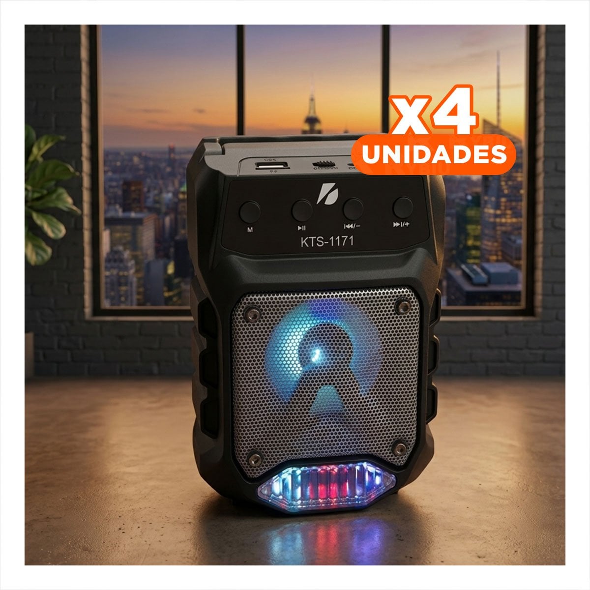 PACK4 ALTAVOZ NEGRO CON TONO MULTICOLOR Y PARLANTE PEQUENO INALAMBRICO BLUETOOTH Y+PAPEL REGALO - 1