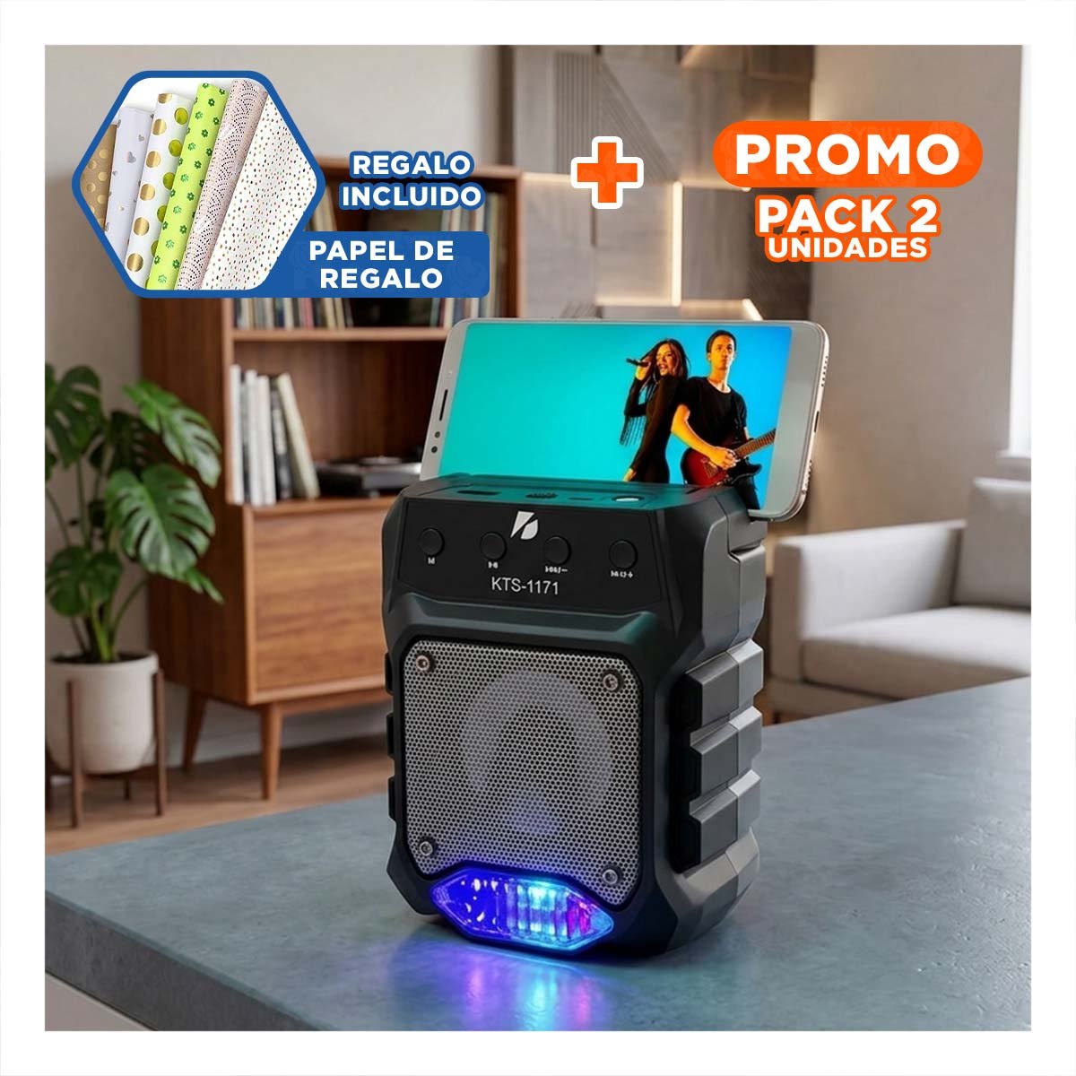 PACK12 ALTAVOZ NEGRO CON LUZ REGULABLE Y PARLANTE PEQUENO INALAMBRICO BLUETOOTH Y+PAPEL REGALO - 1