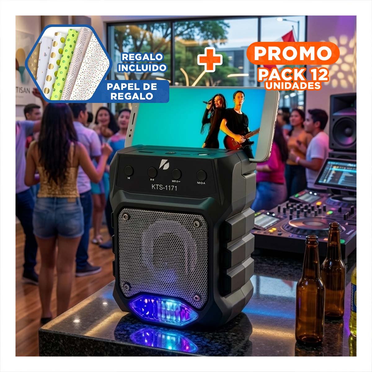 PACK12 BOCINA COLOR NEGRO FUNCIONAL Y PARLANTE PEQUENO INALAMBRICO BLUETOOTH Y+REGALO STICKER - 1