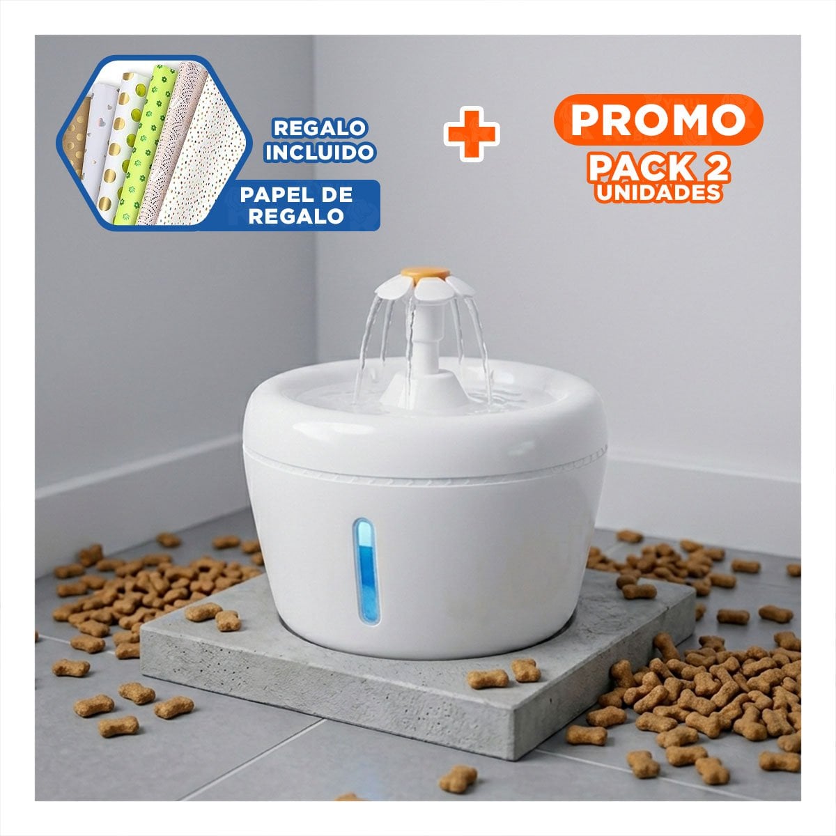 PACK2 FUENTE DE AGUA CIRCULAR PET BLANCO DE PLASTICO MUY UTIL Y+PAPEL REGALO - 1