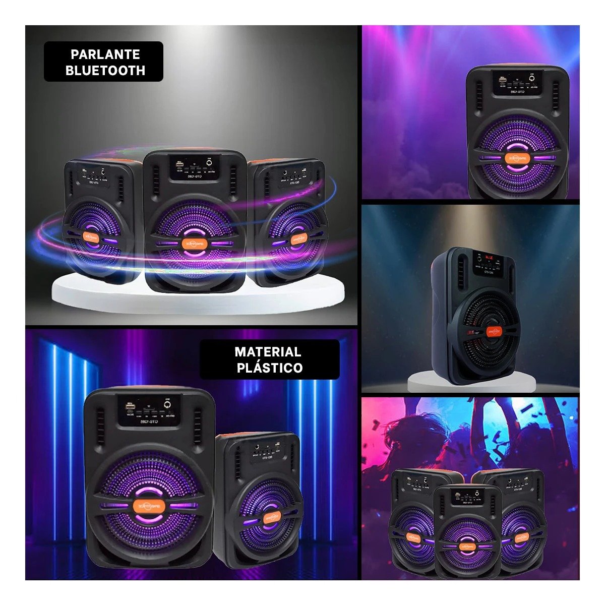 PACK4 BOCINA PORTATIL COLOR NEGRO CON AUDIO ESTEREO Y BATERIA PARA SALA Y+REGALO STICKER - 2