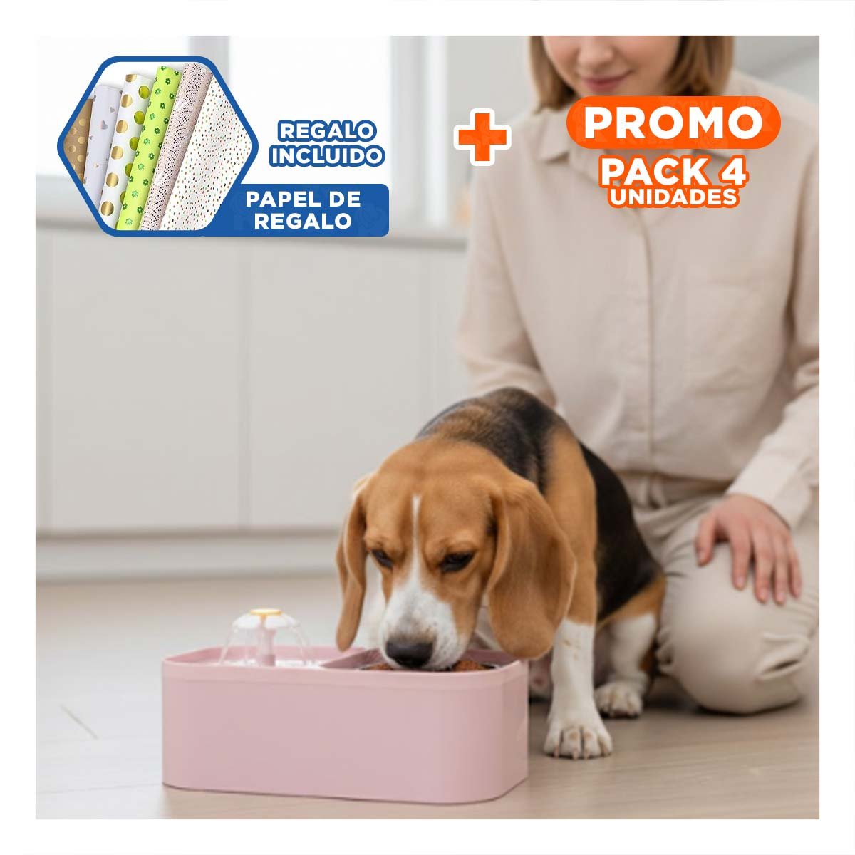 PACK4 FUENTE DOBLE RECTANGULAR PET ROSADO PARA UN ESTILO MUY ACTIVO Y+PAPEL REGALO - 1