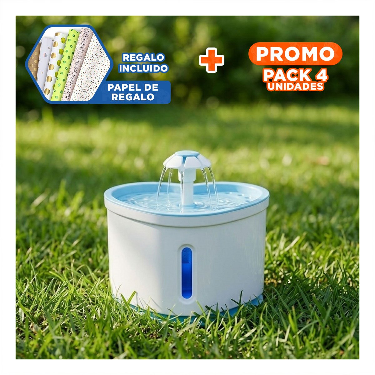 PACK4 FUENTE DE AGUA CORAZON PET CELESTE DE PLASTICO MUY ACTIVO Y+PAPEL REGALO - 1