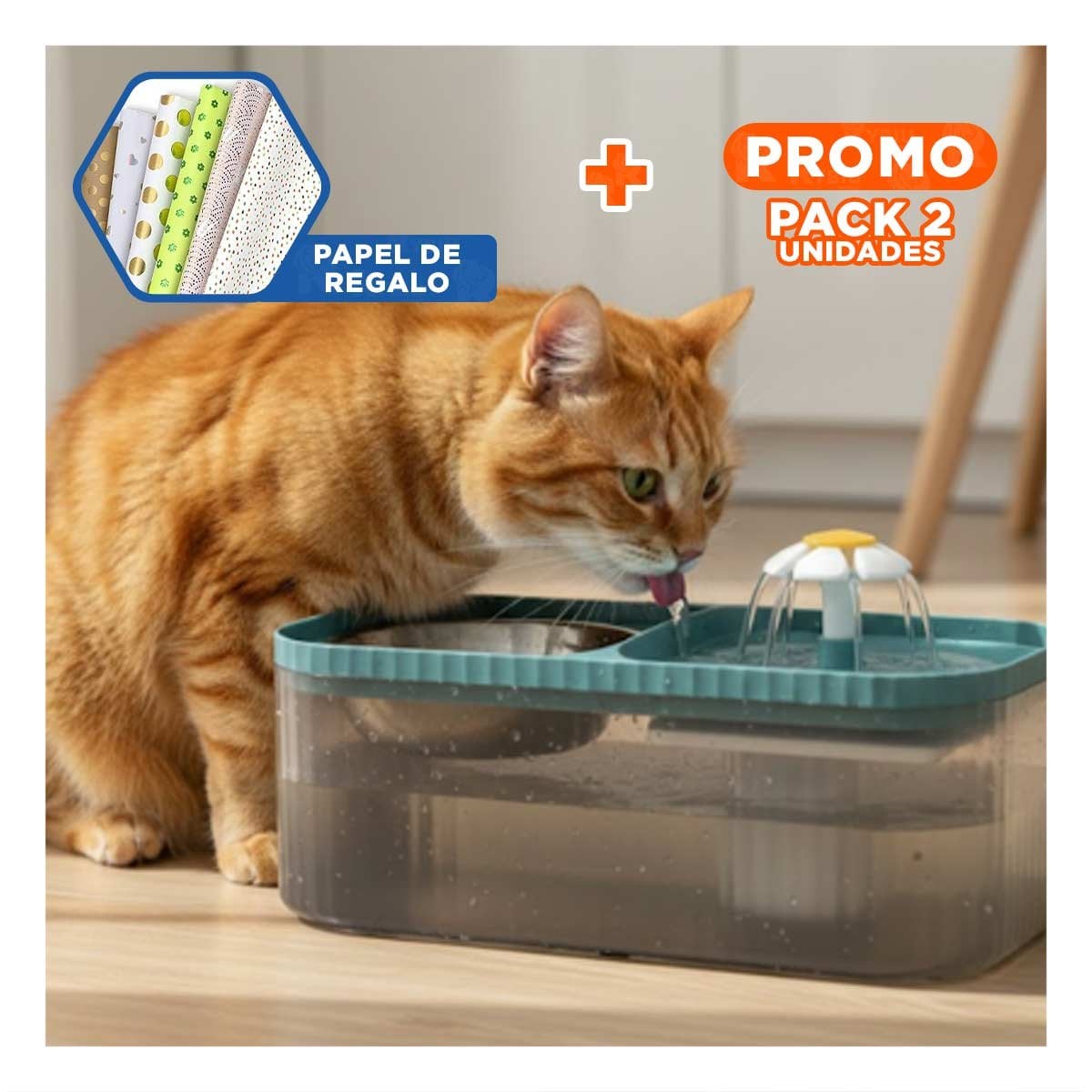 PACK2 FUENTE DOBLE RECTANGULAR PET CELESTE DE APLICACION MUY UTIL Y+PAPEL REGALO - 1