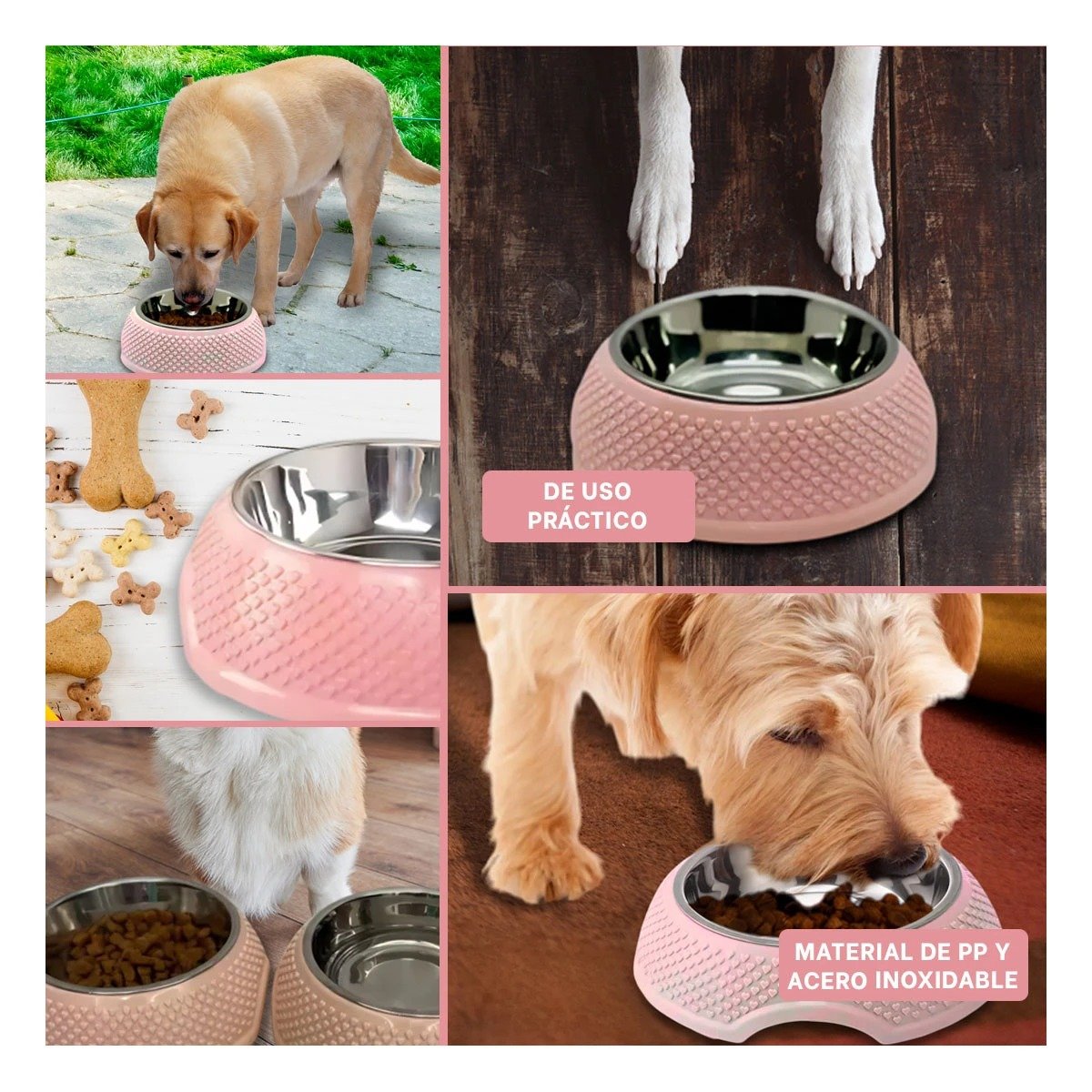 COMEDERO ROSADO PASTEL DE ACERO CON CORAZONES EN RELIEVE Y DESMONTABLE COMODO Y+POST IT - 5