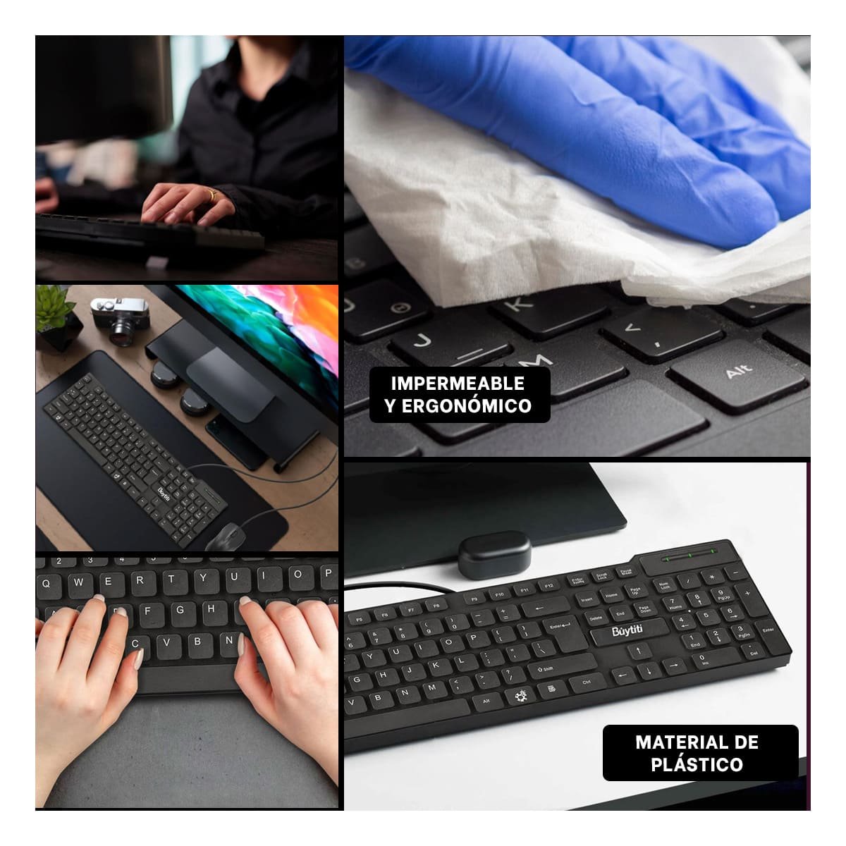 PACK6 TECLADO NEGRO CON TECLAS SUAVES Y ESTILO ELEGANTE - 5