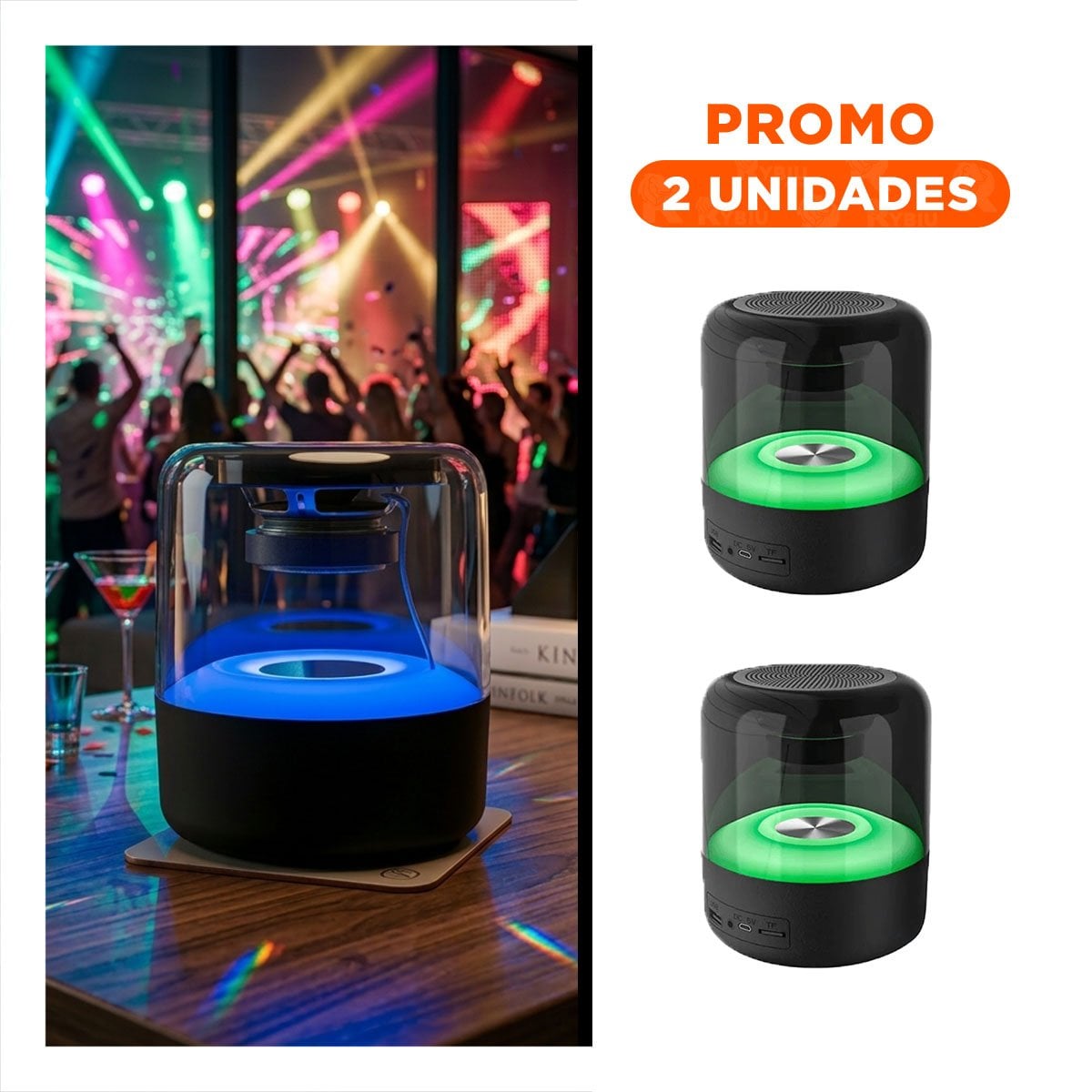 PACK2 BOCINA WIRELESS COMPACTA CON TONOS RELAJANTES Y LUZ SUAVE Y+PAPEL REGALO - 1