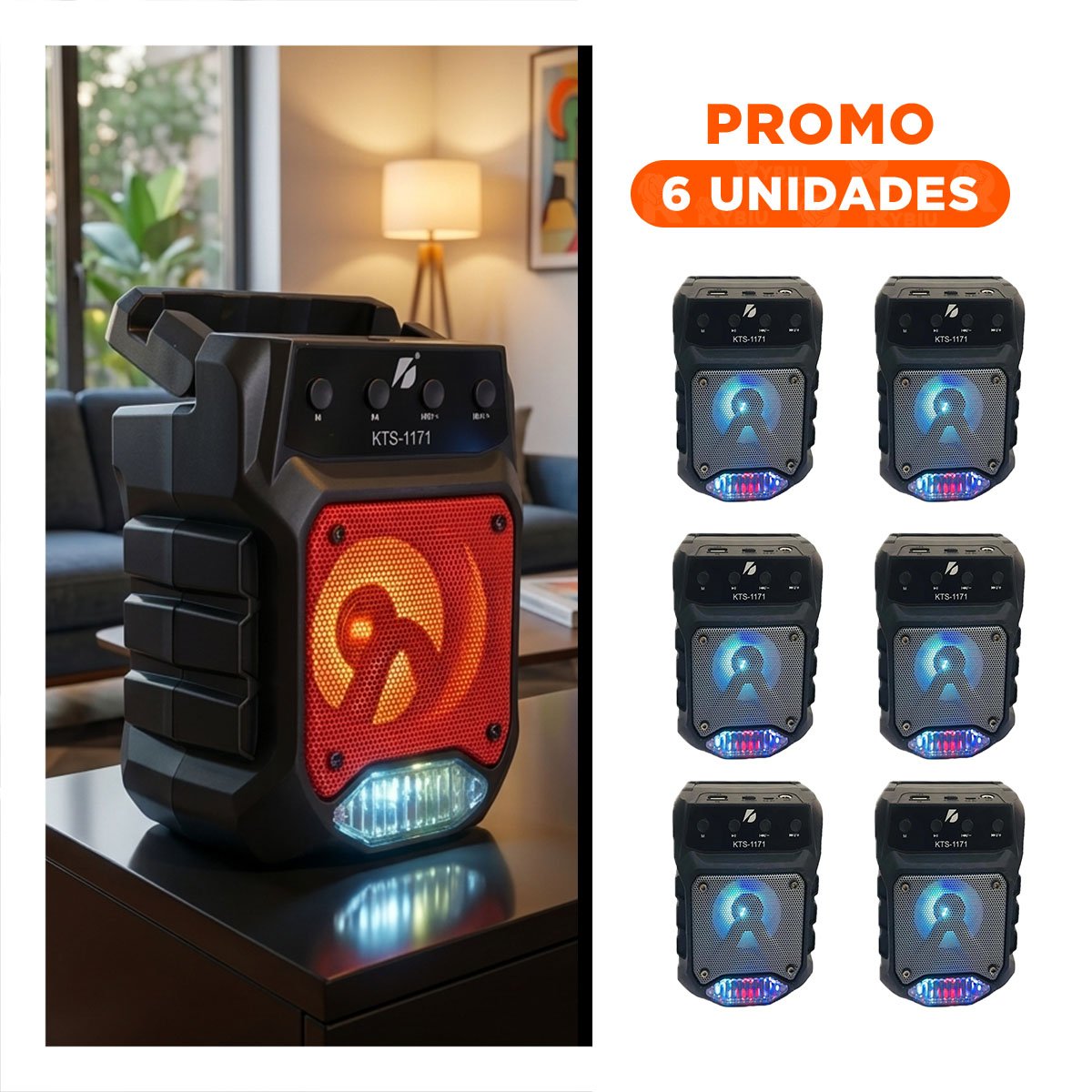 PACK6 BOCINA NEGRO COMPACTA Y PARLANTE PEQUENO INALAMBRICO BLUETOOTH Y+REGALO STICKER - 1
