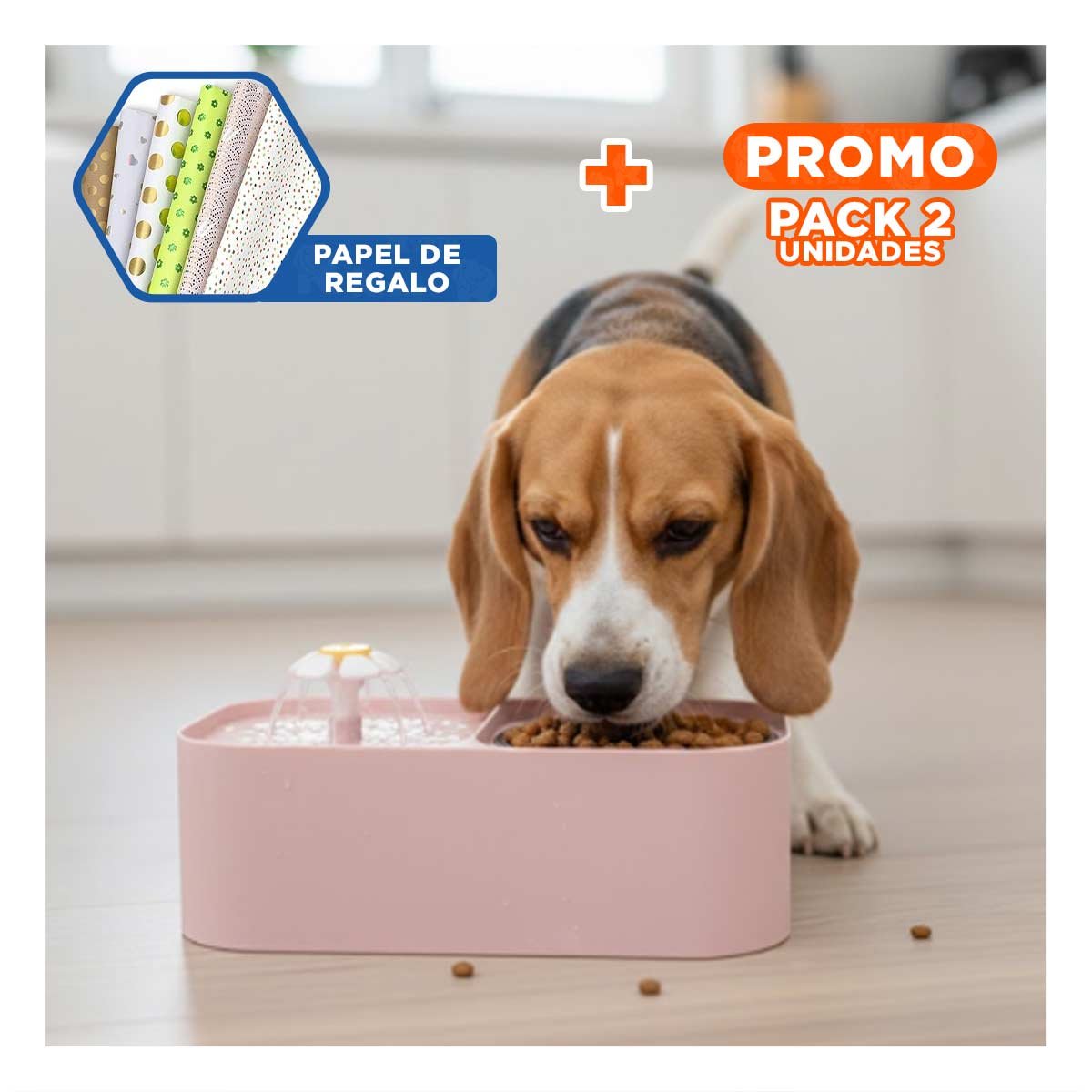 PACK2 FUENTE DOBLE RECTANGULAR PET ROSADO DE APLICACION MUY UTIL Y+PAPEL REGALO - 1