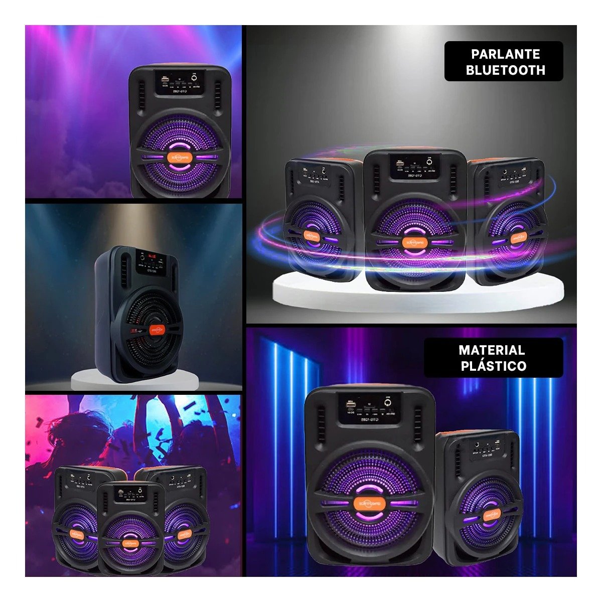 PACK2 BOCINA INALAMBRICA NEGRA CON BLUETOOTH Y LUCES LED PARA REUNIONES Y+PAPEL REGALO - 3