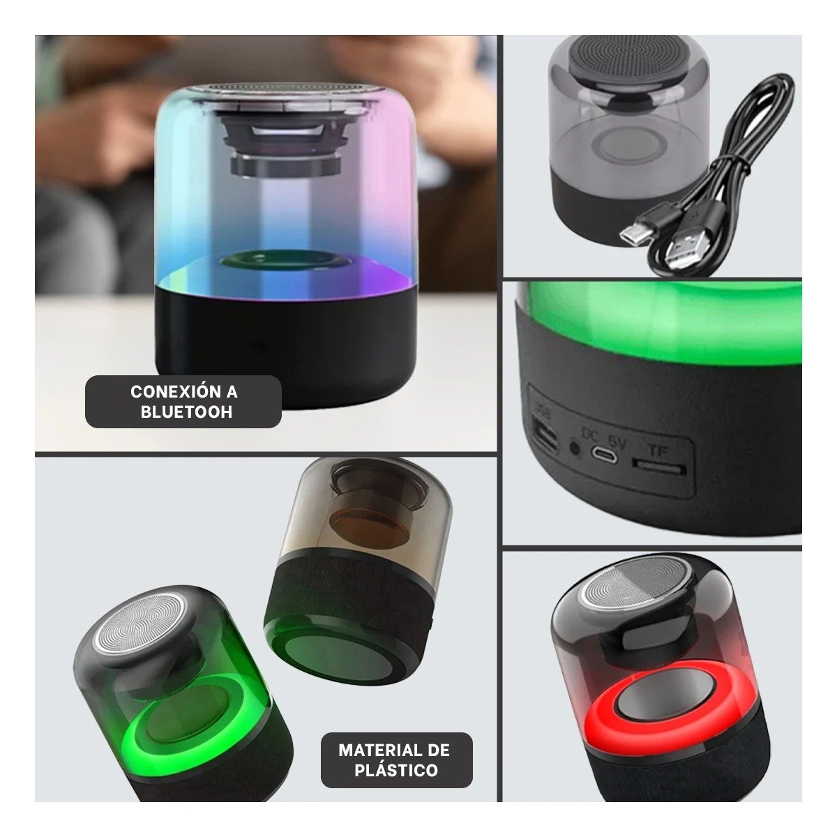 PACK4 PARLANTE WIRELESS CON DECORACION MINIMALISTA Y LUZ AMBIENTAL - 5