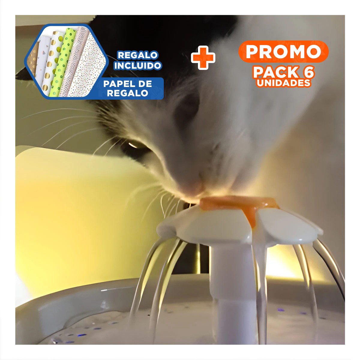 PACK6 FUENTE DE AGUA CIRCULAR PET BLANCO DE PLASTICO MUY SUAVE Y+PAPEL REGALO - 1