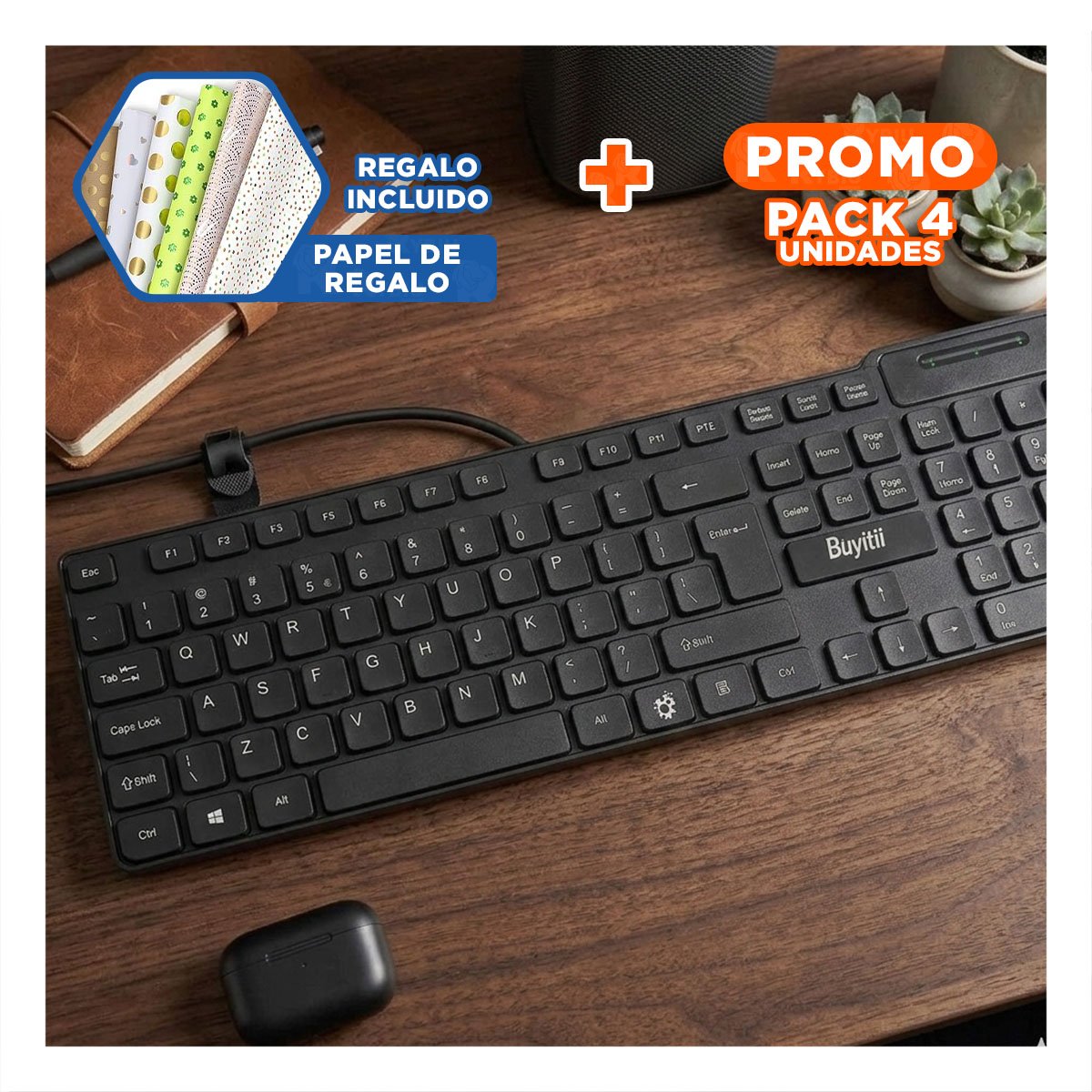 PACK4 TABLERO COLOR NEGRO CON TECLAS RETROILUMINADAS Y ALTA PRECISION Y+REGALO STICKER - 1