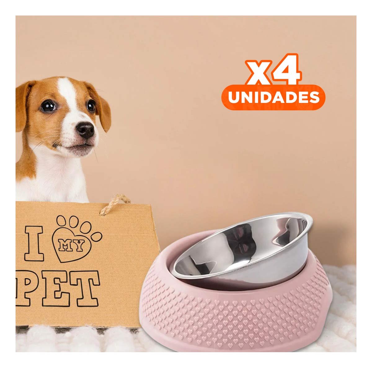 PACK4 PLATO DE ACERO ROSADO PASTEL CON CORAZONES EN RELIEVE Y DESMONTABLE INTEGRADO - 1