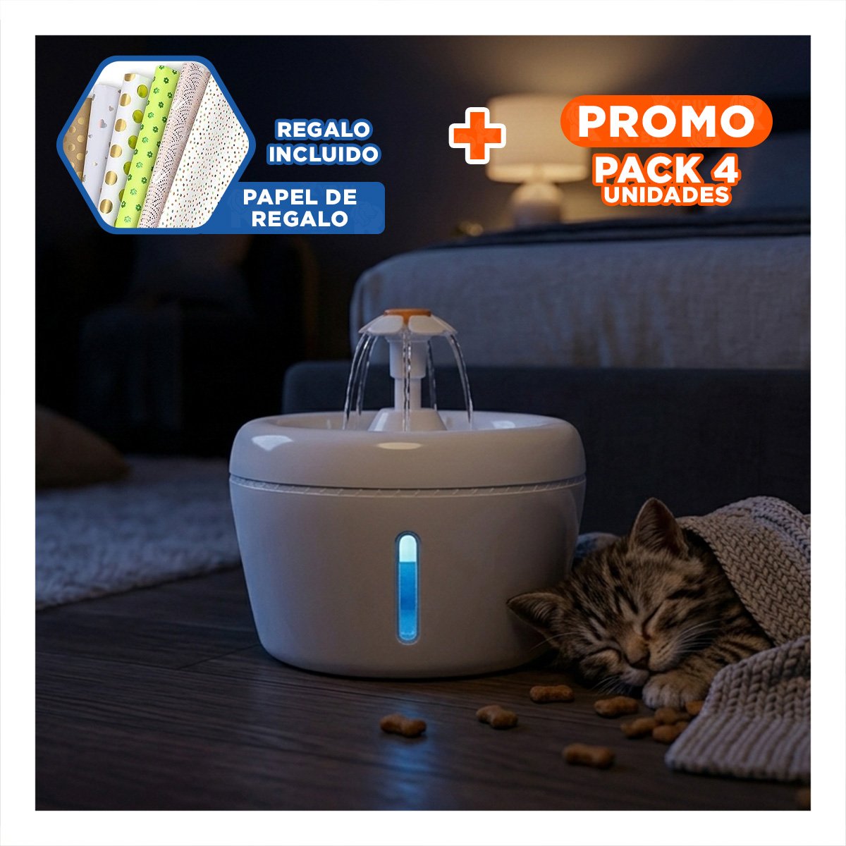 PACK4 FUENTE DE AGUA CIRCULAR PET BLANCO DE PLASTICO MUY ACTIVO Y+PAPEL REGALO - 1
