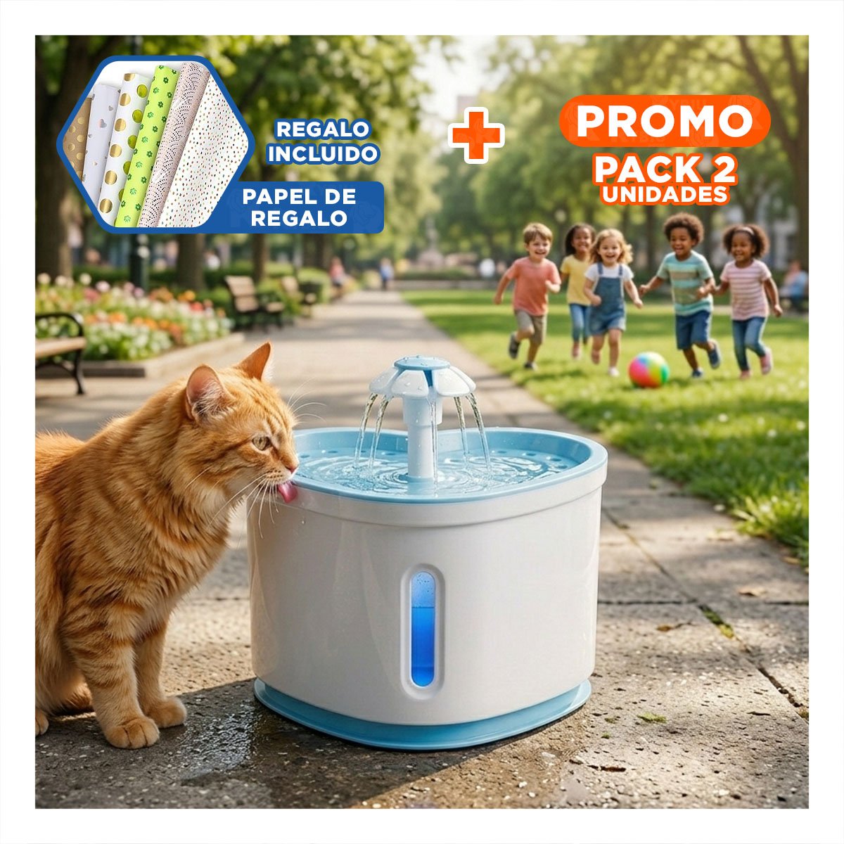 PACK2 FUENTE DE AGUA CORAZON PET CELESTE DE PLASTICO MUY UTIL Y+PAPEL REGALO - 1